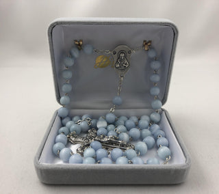 8MM Imitation Mother of Pearl Blue Rosary - 28LBL