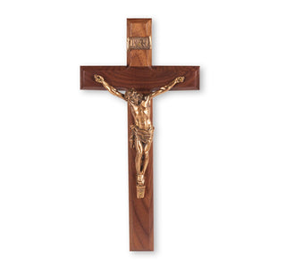 12" Wall-Mount Crucifix - Walnut Cross, Museum Gold Corpus - 28M-12W1