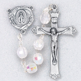 CRYSTAL STEP CUT ROUND BEAD ROSARY - 298CR