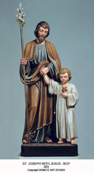 WOOD CARVED ST. JOSEPH W/ CHIL