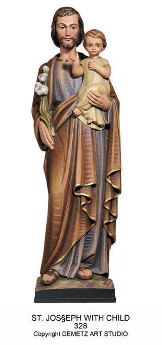 WOOD CARVED ST. JOSEPH W/ CHILD STATUE - 328