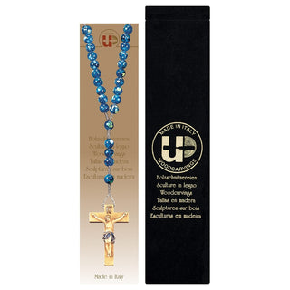 Marbled Blue Rosary W/Crucifix & Case - 400013S