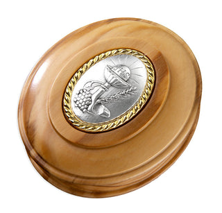 Communion Olive Wood Keepsake Box - Pewter Inlay with Gold Accents - 2.75 x 2.375" - 4003-695