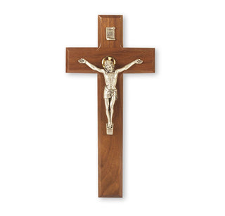9" Wall-Mount Crucifix - Walnut Cross, Antique Silver Corpus - 42A-9W1