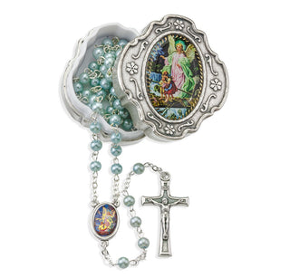 Light Blue Guardian Angel Rosary with Crucifix - 4mm Glass Beads - 4350B-350MB