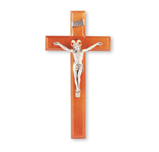 11" Wall-Mount Crucifix - Natural Cherry Cross, Antique Silver Corpus - 43A-11C1