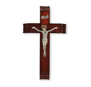 12" Sick Call Wall-Mount Crucifix - Walnut Cross, Pewter Corpus - 43A-12R6