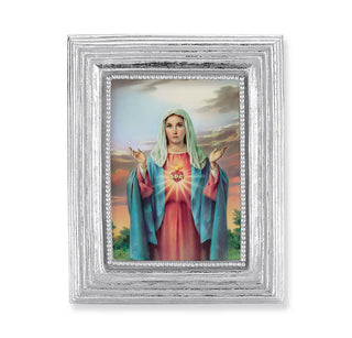 Immaculate Heart of Mary Print - 3.75 x 4.5" Silver Frame - 450S-205