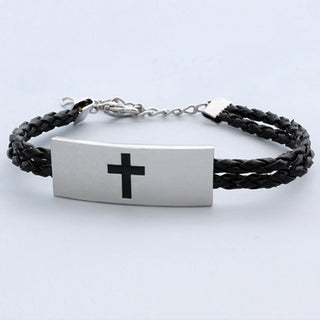 Stainless steel & woven leather bracelet - 45638