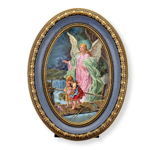 Guardian Angel Print in Oval Gold-Leaf Frame - 5.5 x 7.5" - 457-350