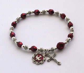 Burgundy Shadow Bead Rosary Bracelet With Holy Spirit Medal & Cross - 45806