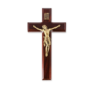 7" Wall-Mount Crucifix - Dark Cherry Cross, Museum Gold Tone Corpus - 50M-7R1