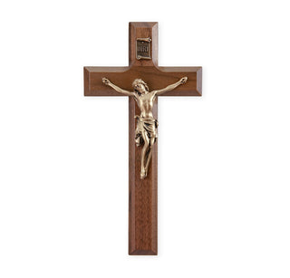 7" Wall-Mount Crucifix - Walnut Cross, Gold Corpus - 50M-7W1