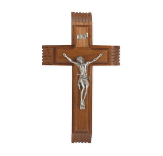 10" Sick Call Wall-Mount Crucifix - Walnut Cross, Pewter Corpus - 51P-10W6