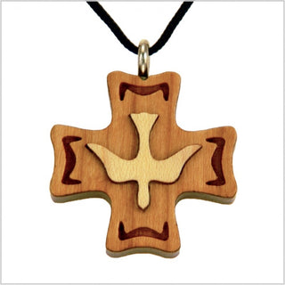 Necklace, Wooden Cross Holy Spirit- 53B