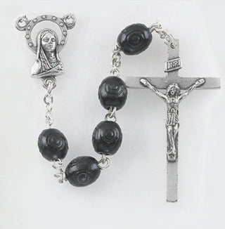 5829BK Black Carved Wood Rosary