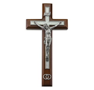 10" Wedding Wall-Mount Crucifix - Walnut Cross, Pewter Corpus - 95P-10PW1