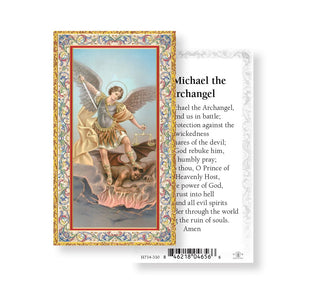 St. Michael - 100 Pack of Gold Embossed Paper Holy Cards - 734-330