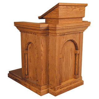 Pulpit with Platform base, folding step & two shelves 40"W x 44"D, 51"H - 750