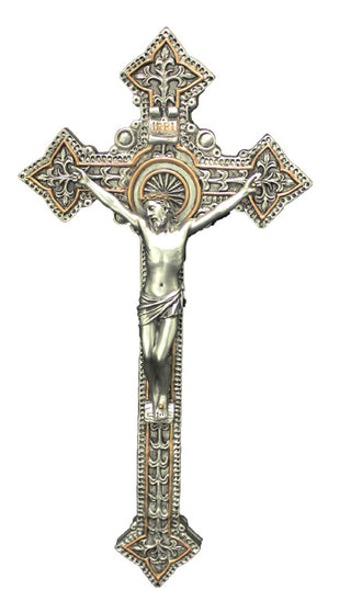 SR-75417-PE, Crucifix, Pewter Style Finish, Golden Highlights, 9inches