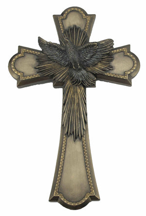 SR-76210 Holy Spirit cross, lightly hand-painted cold cast bronze, 8inches