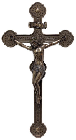 SR-76435, Ornate crucifix, lightly hand-painted in cold-cast bronze, 14inches