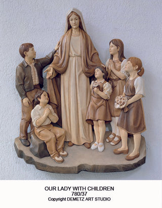 WOOD CARVED OUR LADY W/ CHILDR