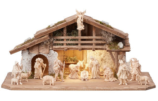 Zirbel Nativity Set - 17 pieces - Alpine Stable with Lighting - 785654