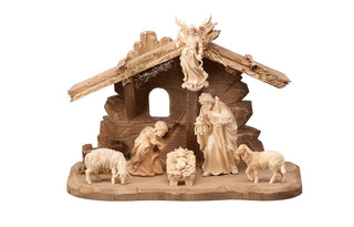 Zirbel Nativity Set - 8 pieces - Tyrol Stable for Holy Family - 785704