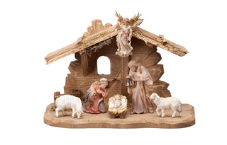Zirbel Nativity Set - 8 pieces - Tyrol Stable for Holy Family - 785704