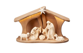 PEMA Nativity Set - 9 pieces - Luce Stable for Holy Family with LED - 795753L
