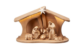 PEMA Nativity Set - 9 pieces - Luce Stable for Holy Family with LED - 795753L