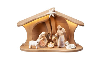 PEMA Nativity Set - 9 pieces - Luce Stable for Holy Family with LED - 795753L