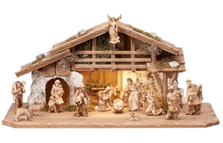 Mahlknecht Nativity Set - 17 pieces - Alpine Stable with Lighting - 797654
