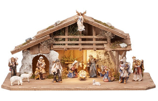 Mahlknecht Nativity Set - 17 pieces - Alpine Stable with Lighting - 797654