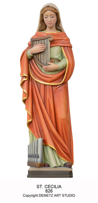 St Cecilia Statue Wood Carved - 826