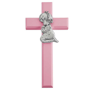 7" Praying Girl Pink Wooden Cross - 85G-7P1
