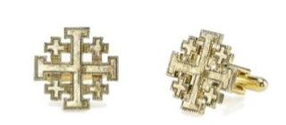 91219 - 14K Gold-Dipped Jerusalem Cross Round Cufflinks