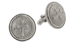 91233 - Silver-Tone Cross Round Cufflinks