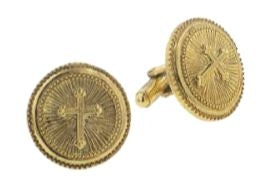 91234 - 14K Gold-Dipped Cross Round Cuff Links