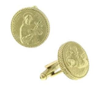 91245 - 14K Gold-Dipped St. Francis of Assisi Round Cufflinks