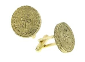 91246 - 14K Gold-Dipped Cross Round Cufflinks