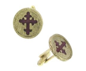 91247 - 14K Gold-Dipped Red Enamel Cross Round Cufflinks