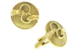 91249 - 14K Gold-Dipped Interlocking Rings Round Cufflinks