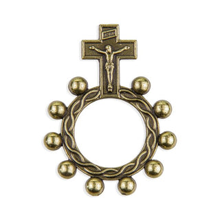 Bronze Tone Rosary Ring W/ Crucifix - 950BZ