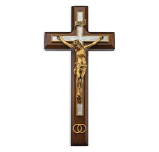 10" Wedding Wall-Mount Crucifix - Walnut Cross, Gold Corpus - 95M-10PW1