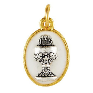 White and Gold First Communion Chalice Medal - BK-12670