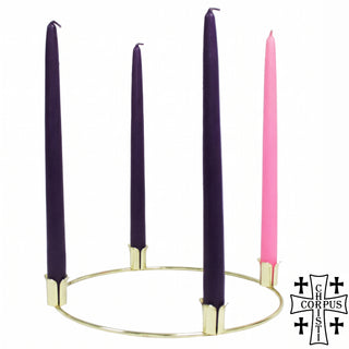 Advent Wreath Set - 8" Gold Finish Advent Ring with 12" Taper Candles - CC01-126