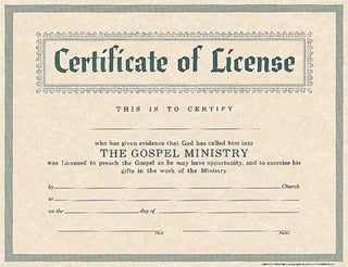 Certificate Of License For Minister Parchment - CC06-01593