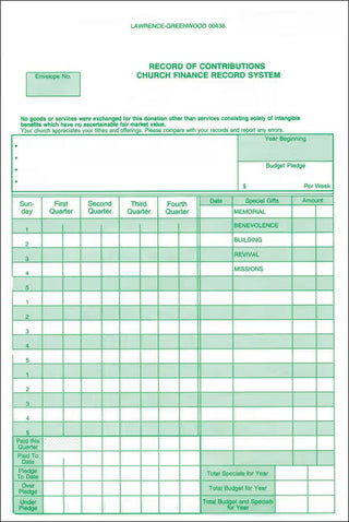 Record of Contributions Church Finance Records Package of 100 - CC06-03658